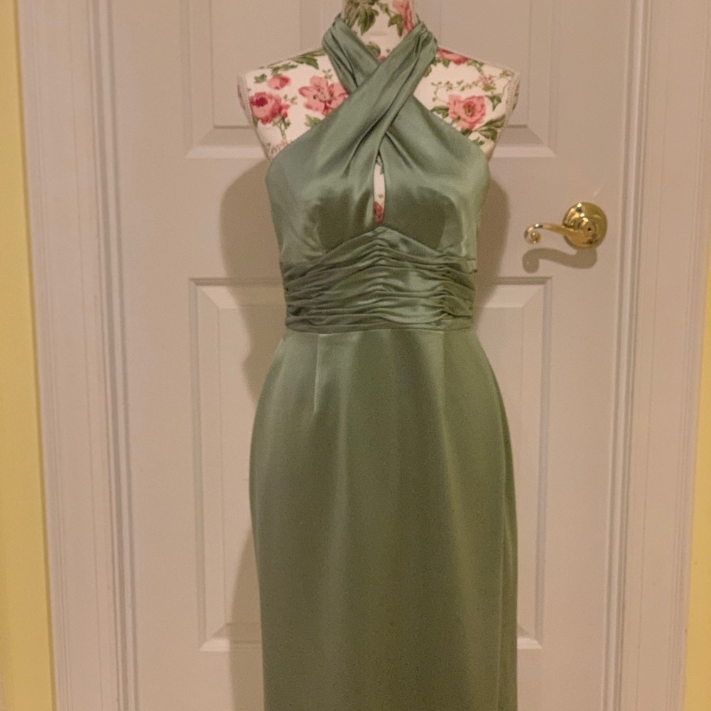 Fine Feathers green silk cocktail dress - 6